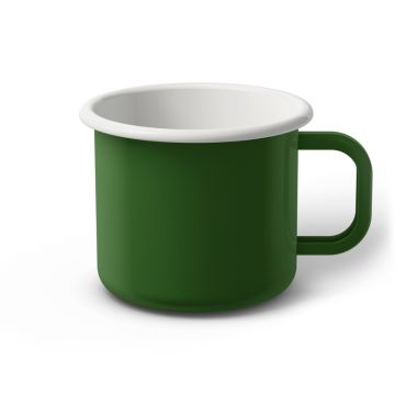 Emaille Tasse 9 cm grün, weißer Rand, Innenfarbe weiß, (Jumbotasse)