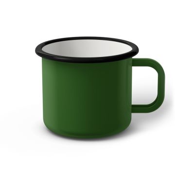 Emaille Tasse 9 cm grün, schwarzer Rand, Innenfarbe weiß, (Jumbotasse)