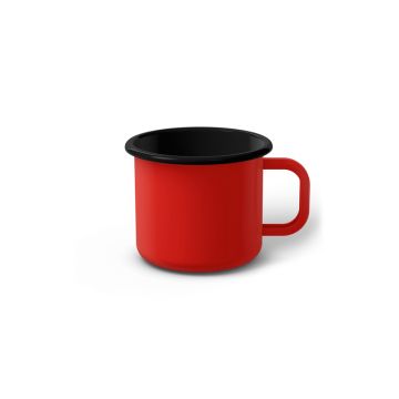Emaille Tasse 6 cm rot, schwarzer Rand, Innenfarbe schwarz, (Kaffeetasse)