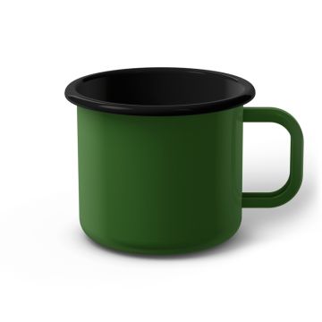 Emaille Tasse 9 cm grün, schwarzer Rand, Innenfarbe schwarz, (Jumbotasse)