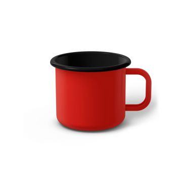 Emaille Tasse 7 cm rot, schwarzer Rand, Innenfarbe schwarz, (Cappuccinotasse)