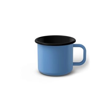 Emaille Tasse 6 cm blau, schwarzer Rand, Innenfarbe schwarz, (Kaffeetasse)