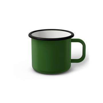 Emaille Tasse 7 cm grün, schwarzer Rand, Innenfarbe weiß, (Cappuccinotasse)