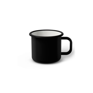 Emaille Tasse 6 cm schwarz, schwarzer Rand, Innenfarbe weiß, (Kaffeetasse)