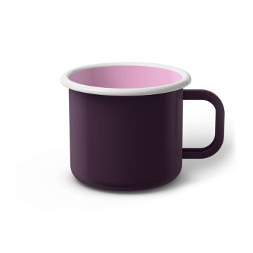 Emaille Tasse 8 cm dunkelviolett, weißer Rand, Innenfarbe pink, (Klassiker)