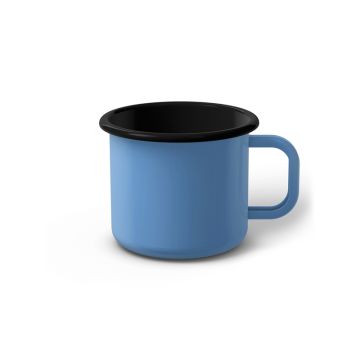 Emaille Tasse 7 cm blau, schwarzer Rand, Innenfarbe schwarz, (Cappuccinotasse)