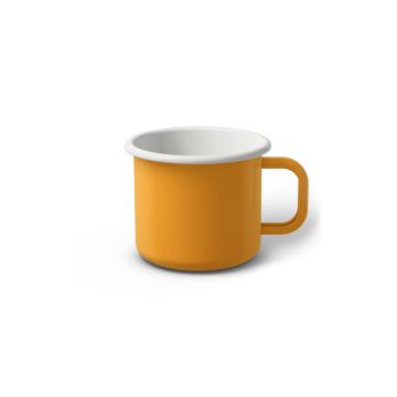 Emaille Tasse 6 cm dunkelgelb, weißer Rand, Innenfarbe weiß, (Kaffeetasse)