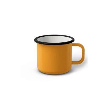 Emaille Tasse 6 cm dunkelgelb, schwarzer Rand, Innenfarbe weiß, (Kaffeetasse)