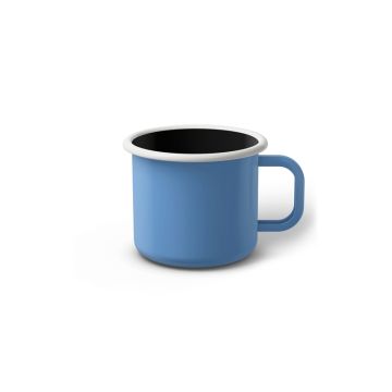Emaille Tasse 6 cm blau, schwarzer Rand, Innenfarbe weiß, (Kaffeetasse)