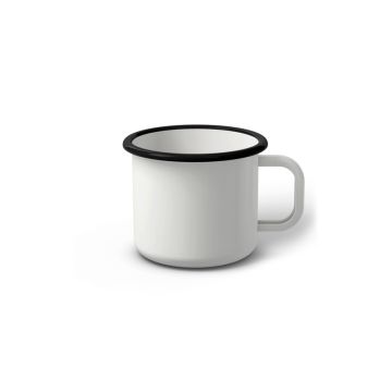 Emaille Tasse Standard 6 cm, weiß mit schwarzem Rand, (Kaffeetasse)