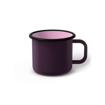 Emaille Tasse 7 cm dunkelviolett, schwarzer Rand, Innenfarbe pink, (Cappuccinotasse)