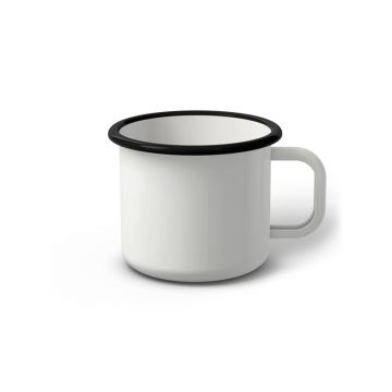 Emaille Tasse Standard 7 cm, weiß mit schwarzem Rand, (Cappuccinotasse)