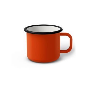 Emaille Tasse 7 cm orange, schwarzer Rand, Innenfarbe weiß, (Cappuccinotasse)