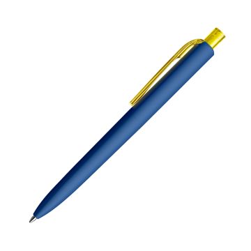 Prodir DS8 Soft Touch PRR Push Kugelschreiber blau mit transparentem Drücker und Clip