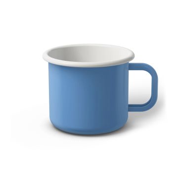 Emaille Tasse 8 cm blau, weißer Rand, Innenfarbe weiß, (Klassiker)