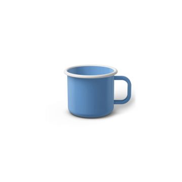 Emaille Tasse 5 cm blau, weißer Rand, Innenfarbe blau, (Espressotasse)