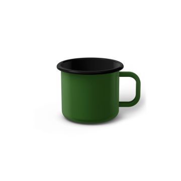 Emaille Tasse 6 cm grün, schwarzer Rand, Innenfarbe schwarz, (Kaffeetasse)