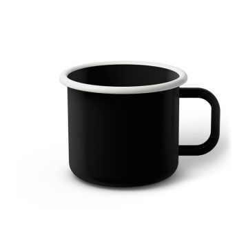 Emaille Tasse 8 cm schwarz, weißer Rand, Innenfarbe schwarz, (Klassiker)