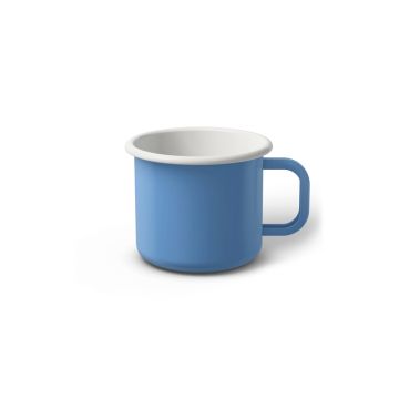 Emaille Tasse 6 cm blau, weißer Rand, Innenfarbe weiß, (Kaffeetasse)