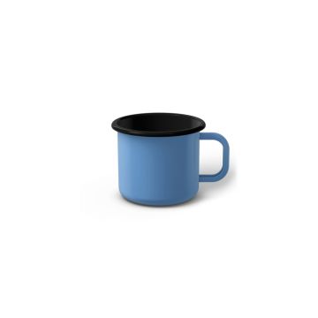 Emaille Tasse 5 cm blau, schwarzer Rand, Innenfarbe schwarz, (Espressotasse)