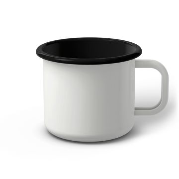 Emaille Tasse 9 cm weiß, schwarzer Rand, Innenfarbe schwarz, (Jumbotasse)