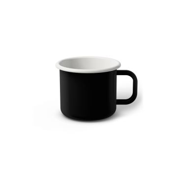 Emaille Tasse 6 cm schwarz, weißer Rand, Innenfarbe weiß, (Kaffeetasse)