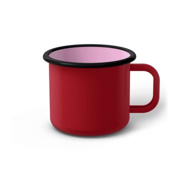 Emaille Tasse 8 cm dunkelrot, schwarzer Rand, Innenfarbe pink, (Klassiker)