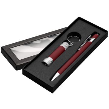 Alpha Kugelschreiber mit Davis LED-Taschenlampe Geschenkset und Fensterbox red