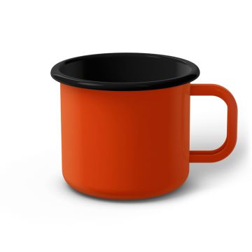 Emaille Tasse 9 cm orange, schwarzer Rand, Innenfarbe schwarz, (Jumbotasse)