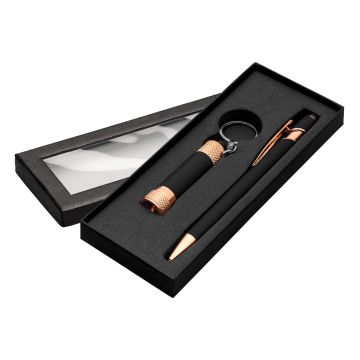 Alpha Soft Touch mit Davis LED-Taschenlampe roségold Geschenkset black
