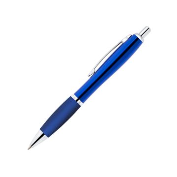 Curvo Metallkugelschreiber chrome mit Softgripgriffzone blau
