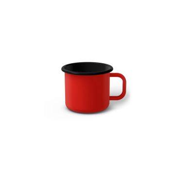 Emaille Tasse 5 cm rot, schwarzer Rand, Innenfarbe schwarz, (Espressotasse)