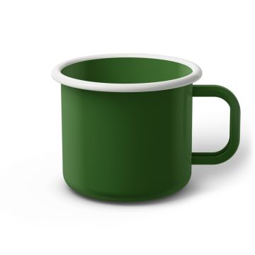 Emaille Tasse 9 cm grün, weißer Rand, Innenfarbe grün, (Jumbotasse)
