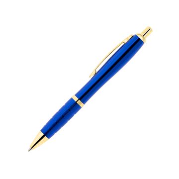 Curvo Metallkugelschreiber gold mit Softgripgriffzone blau