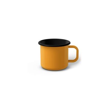 Emaille Tasse 5 cm dunkelgelb, schwarzer Rand, Innenfarbe schwarz, (Espressotasse)