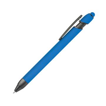 Alpha Rainbow Soft Touch Dreikant-Kugelschreiber mit Stylus gunmetal blau