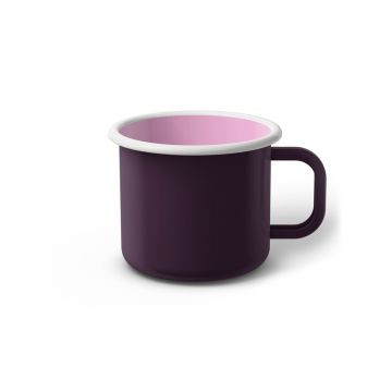 Emaille Tasse 7 cm dunkelviolett, weißer Rand, Innenfarbe pink, (Cappuccinotasse)