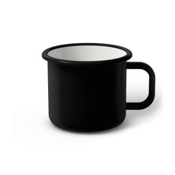 Emaille Tasse 8 cm schwarz, schwarzer Rand, Innenfarbe weiß, (Klassiker)