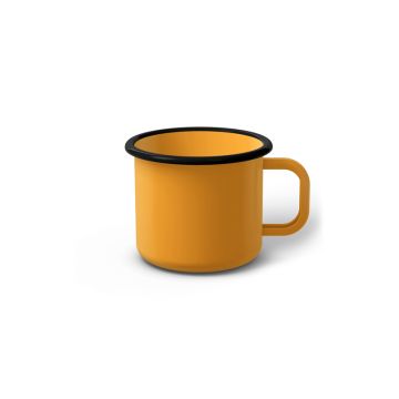 Emaille Tasse 6 cm dunkelgelb, schwarzer Rand, Innenfarbe dunkelgelb, (Kaffeetasse)