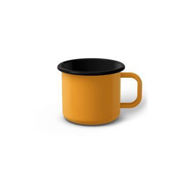 Emaille Tasse 6 cm dunkelgelb, schwarzer Rand, Innenfarbe schwarz, (Kaffeetasse)